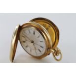 Gents 18ct cased half hunter pocket watch. Monogram on back of case. Watch not working when