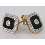 9ct gold Onyx and Diamond Earrings weight 2.0g