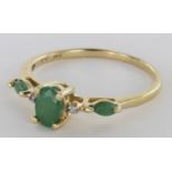 14ct Gold Emerald and Diamond Ring size P weight 2.0g