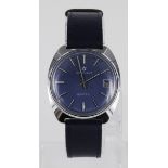 Gents quartz wristwatch by Junghans, the blue dial with silvered baton markers wih date aperture