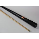 Billiard cue by Burroughes & Watts Ltd, circa early 20th century, contained in matching metal