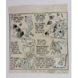 Artwork. An original pen, ink and blue crayon Comedy Cartoon, by Roy Ullyett, for the Boxing match