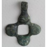 Medieval Period, Viking (ca. 900 - 1100) bronze cross pendant; open work design; integral loop; nice