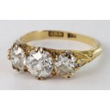18ct Gold three stone Diamond Ring approx 1.75ct weight size L weight 4.0g
