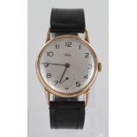 Gents 9ct cased wristwatch by Avia on a later black strap, watch working when catalogued