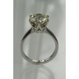 Exceptional Diamond solitaire ring. The 3.56ct round cut diamond in a simplistic platinum setting.