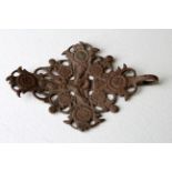 Medieval Period (ca. 1300 - 1500 AD) bronze cross pendant; open-work design depicting crucified