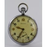 Military issue pocket watch by Helvetia. Engraved on the back "GS/TP P85219 ^". Watch working when