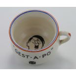 Novelty miniature chamber pot, by Fieldings, side reads 'Flip your ashes on old nasty, the violation