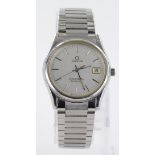 Gents stainless steel Omega Seamaster Quartz wristwatch, the silvered dial with baton markers and