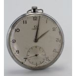 Gents stainless steel cased Omega pocket watch, approx 43mm dia, working when catalogued