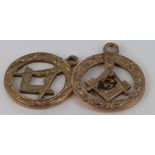 Two 9ct Gold hallmarked Masonic fobs, diameter 20mm, total weight 5.2g approx.