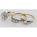 Three 18ct Gold Diamond set Rings weight 7.1g