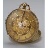 Mid-size 18ct gold open face pocket watch, hallmarked London 1925, the gilt engine turned and