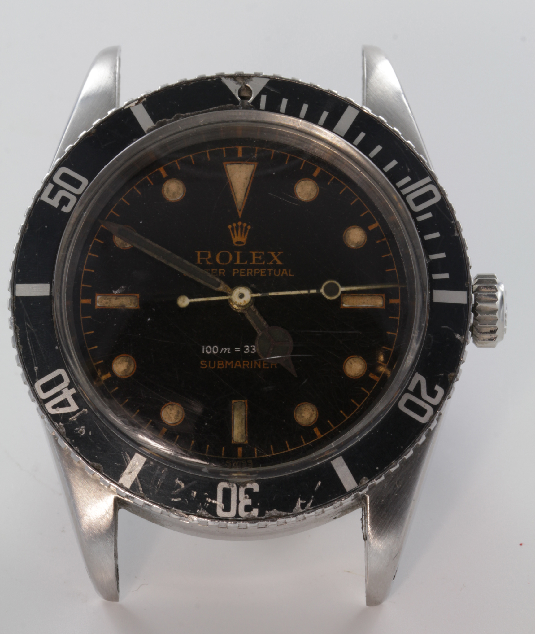Rolex Oyster Perpetual Submariner 6538/6 (small crown) wristwatch, circa 1956, black dial with