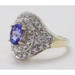 9ct Gold Tanzanite/Diamond Ring size M weight 5.4g