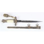 German WW2 Naval Dagger with scabbard and pommel, blade maker marked 'Original Eickhorn Solngen'.