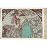 Art Nouveau, Lady, rose, child in flowers, brown background, French publisher, rare   (1)