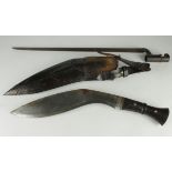 Good Kukri with military type scabbard & frog circa 1900 (?) and a P53 socket bayonet (rusted, no