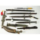 Selection of various old Bayonets and Daggers, inc Finland, Scottish, Commando Dagger, Spain, US,