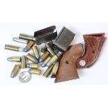 Militaria: A bag of inert .45 cal cartridges (approx 18), 2 x Garand (?) magazine clips, 2 x pair of