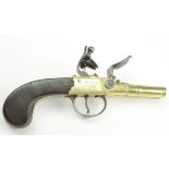 Double barrelled, side by side, flintlock tap action, all brass box lock greatcoat pistol, by Twigg,