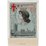 Art Nouveau, Ladys head over London, blue background, French publisher, rare   (1)