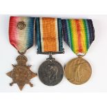 1914 Star Trio mounted as worn to 6293 Pte G Leadley Yorks L.I. His medal card indicates 'MM',