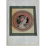 Art Nouveau, Lady with roses in hair, ornate circle, French publisher, rare   (1)