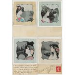 Art Nouveau, Lake Views, Ladys head, different backgrounds, French publisher, rare   (4)