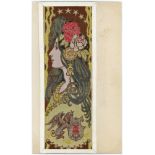 Art Nouveau, Narrow format, Lady with mythical beast & shield, French publisher, rare   (1)