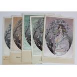 Art Nouveau, Lady & tree with different coloured ribbons & backgrounds, French publisher, rare   (