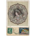 Art Nouveau, La Comedie, Ladys head in diamond circle, French publisher, rare   (1)