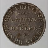 Token, 19thC, York, Cattle & Barber silver Shilling 1811, VF, scratch rev.