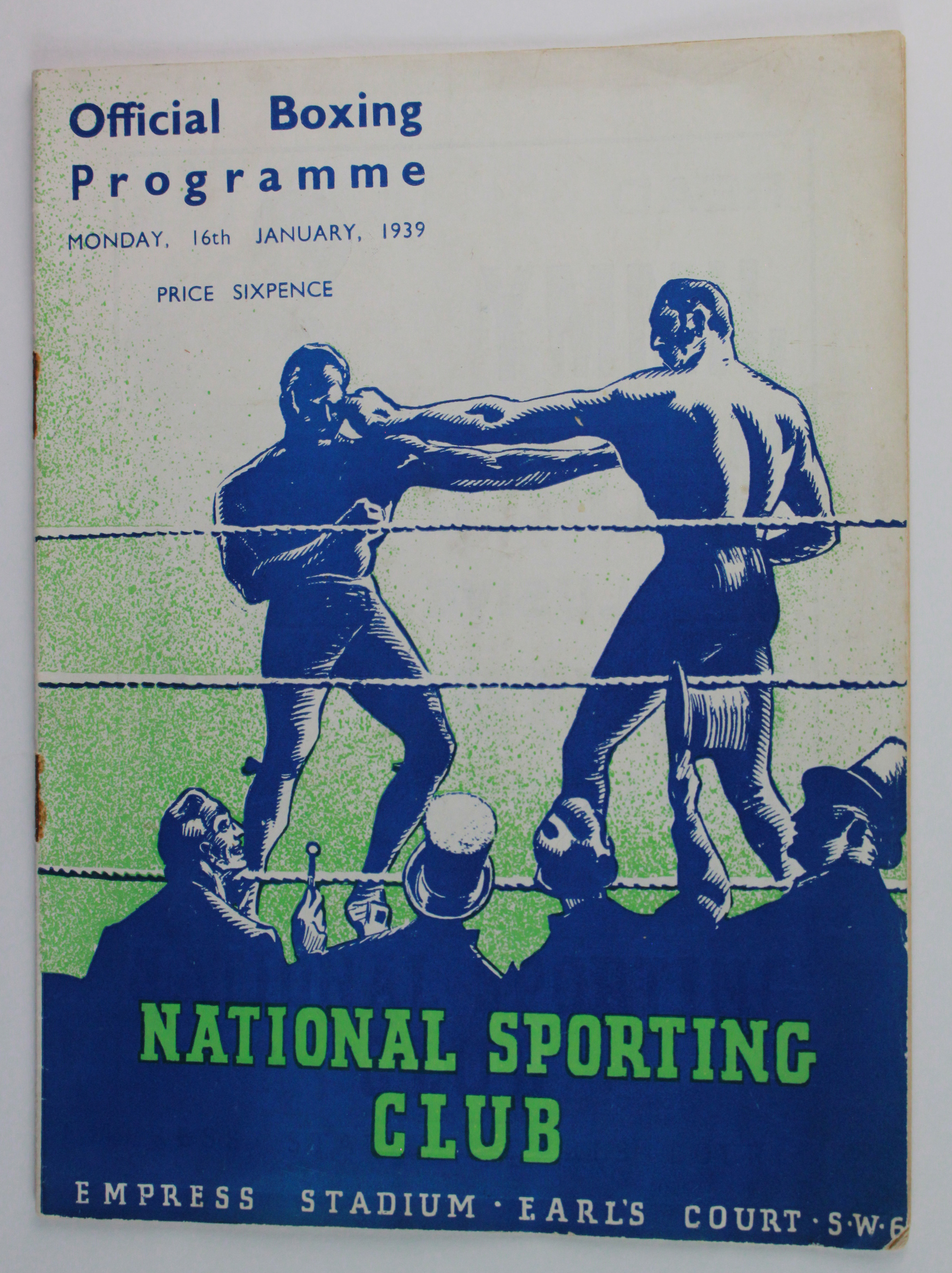Boxing programme - National Sporting Club 16/1/1939 (1)