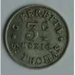 Danish West Indies 3 Cents Token undated (1888-1892) G.Beretta, St. Thomas, Sieg-1, Carlsen-3,