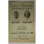 England v Scotland Wartime International played at Villa Park on 3/2/45, scarce edition, England won