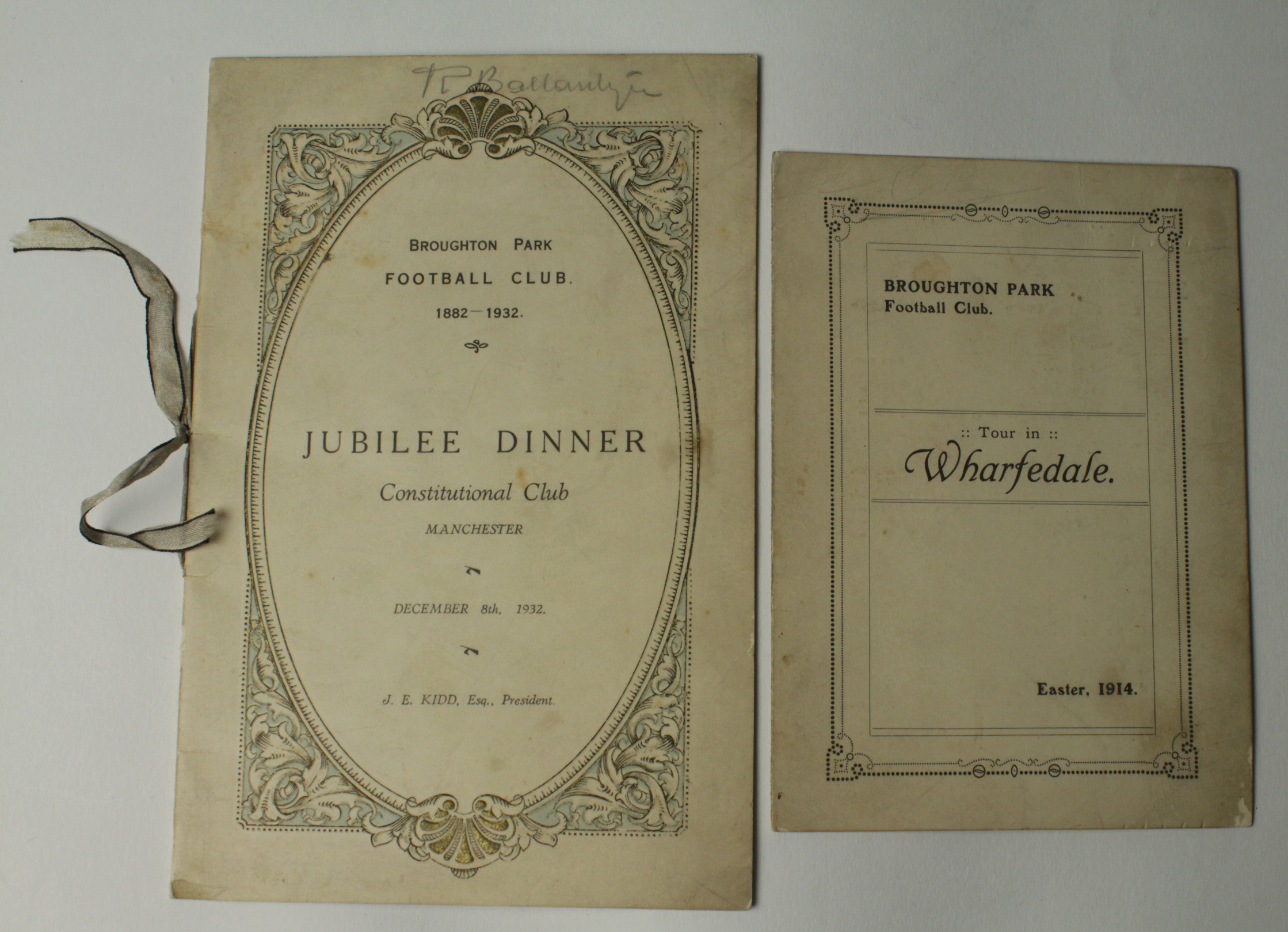 Broughton Park Rugby Club rare VIP Menu with ribbons for the clubs jubilee dinner 1882 - 1932 held