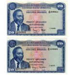 Kenya Twenty Shillings (2) Pick 8a & 8b. GVF - EF