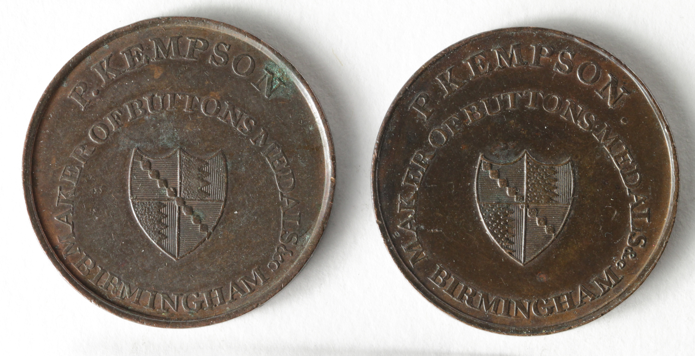 Tokens, 18thC (2): Birmingham, Kempsons: Blue Coat Charity School Enlarged 1794 VF-GVF, and St Pauls