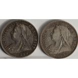 Halfcrowns (2): 1893 close 3 scarce nVF, and 1896 small rev. D.668, S.3938A, nVF
