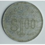USA Washington & Fanning Islands One Dollars Check (c.1890) VF struck in aluminium, with a trace