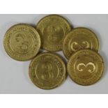 Pub Tokens (5): Coach & Horses, St Sidwells (Sidwell St) Exeter brass '3' (threepence) tokens EF