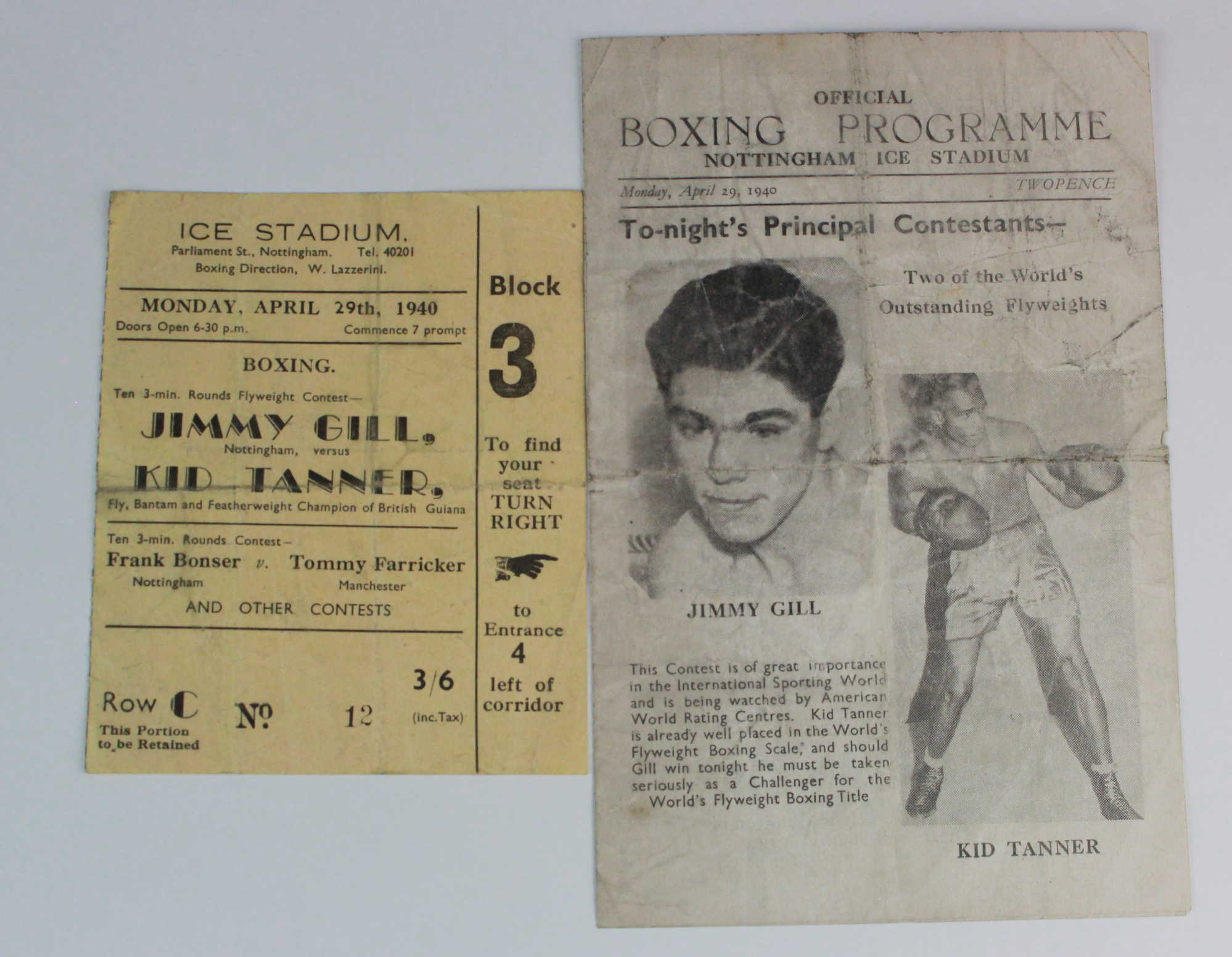 Boxing programme - Nottingham Ice Stadium 29/4/1940 with Ticket (2)