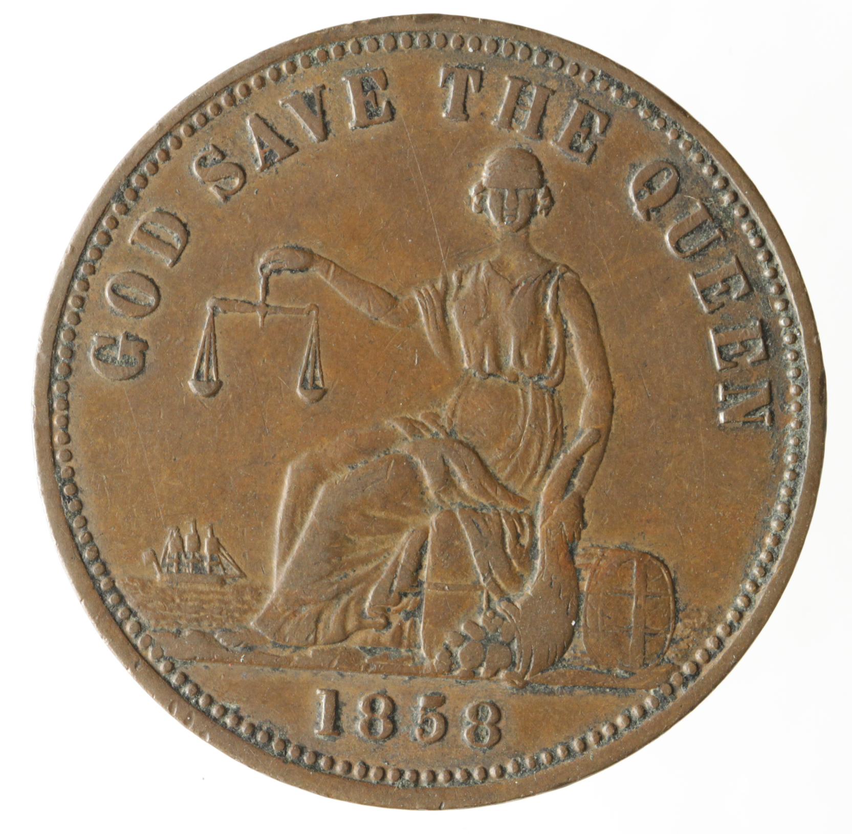 New Zealand, Charles C. Barley, Auckland Penny Token 1858 VF - Image 2 of 2