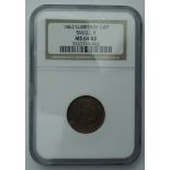 Farthing 1862 Small 8 in date Freeman 507 Lustrous Unc, slabbed and graded NGC MS64 RB