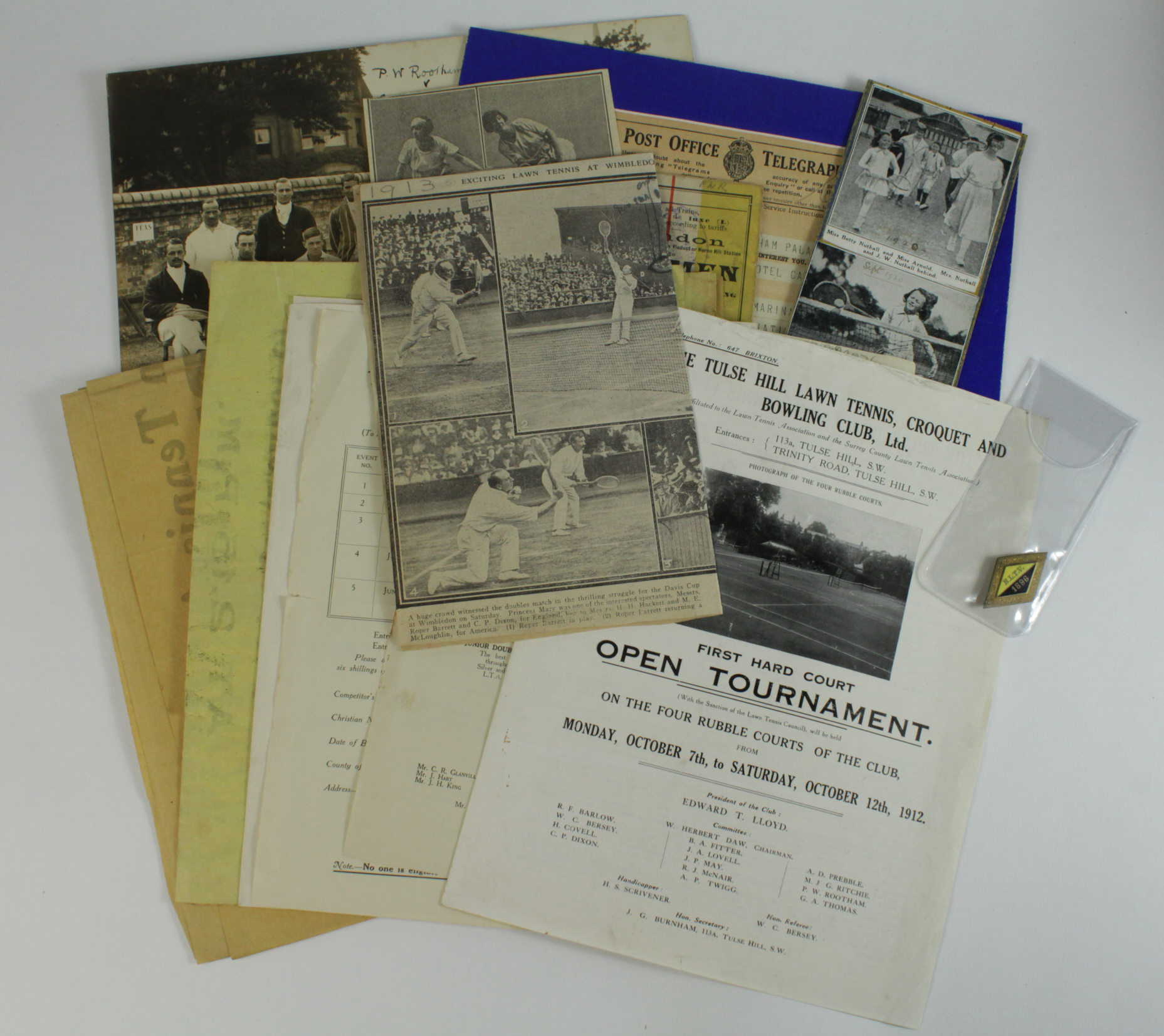 Lawn Tennis selection from 1913 - 1925 from collection of Percy Rootham the Vice President of the