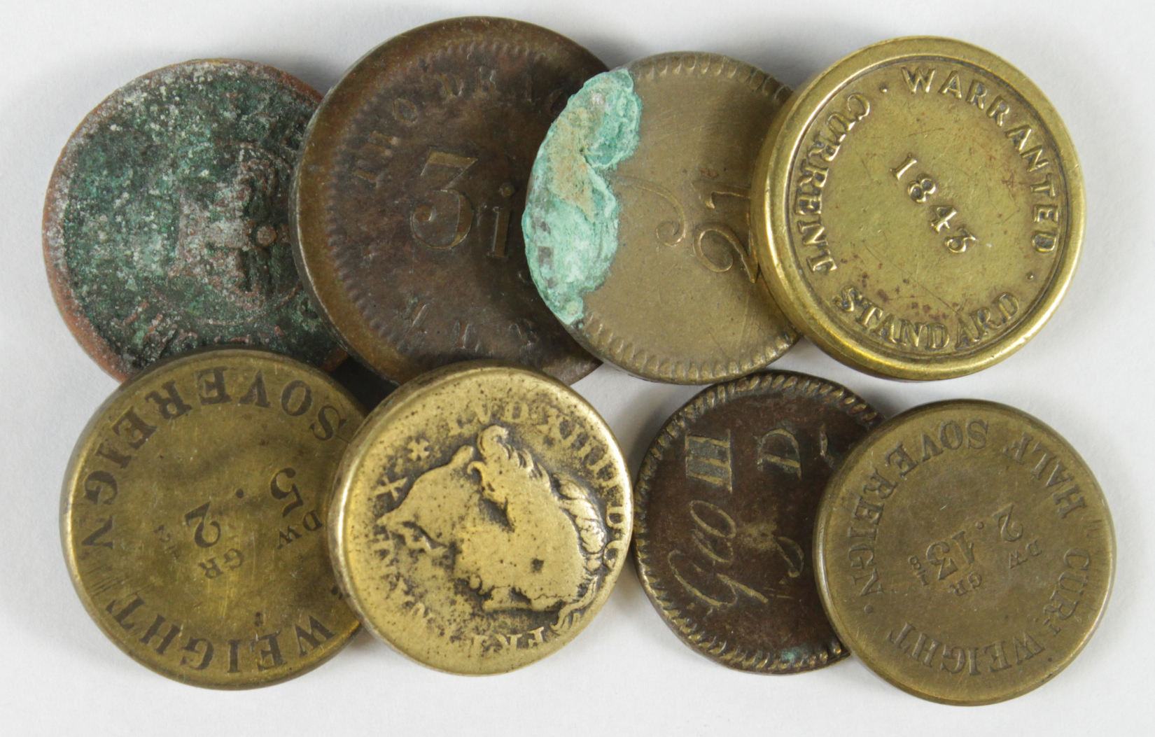 Coin Weights (8) 18th-19thC brass.