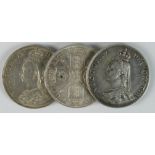 Florins (3): 1887 Jubilee, capital J, D.810 EF, ditto EF edge knocks, and 1887 Jubilee, normal J,