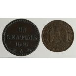 France (2): 1 Centime 1848A GVF, and 1 Centime 1855A nEF